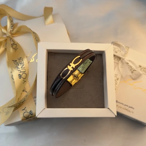 دستبند طلا چرم مردانه L184
